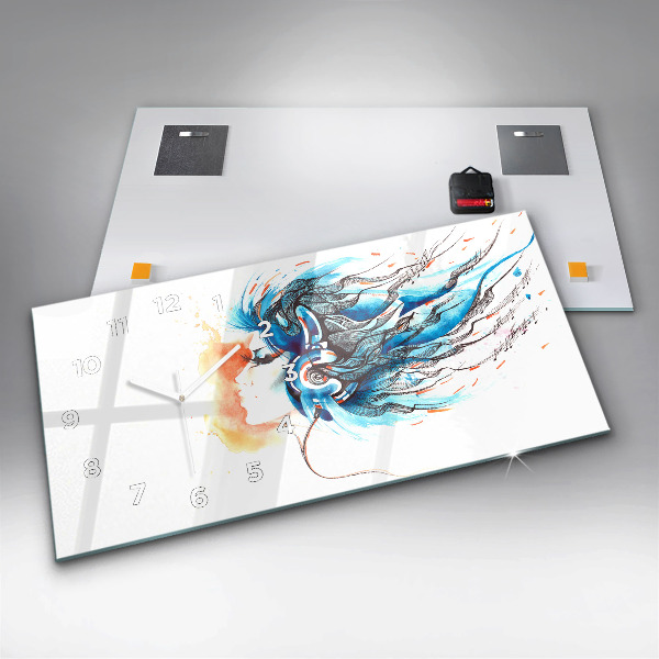 Ceas orizontale de perete din sticlă Ilustrație pentru căști