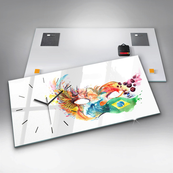 Ceas orizontale de perete din sticlă Cultură - steag brazilian