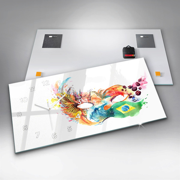 Ceas orizontale de perete din sticlă Cultură - steag brazilian