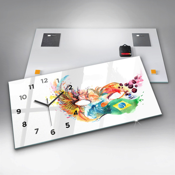 Ceas orizontale de perete din sticlă Cultură - steag brazilian