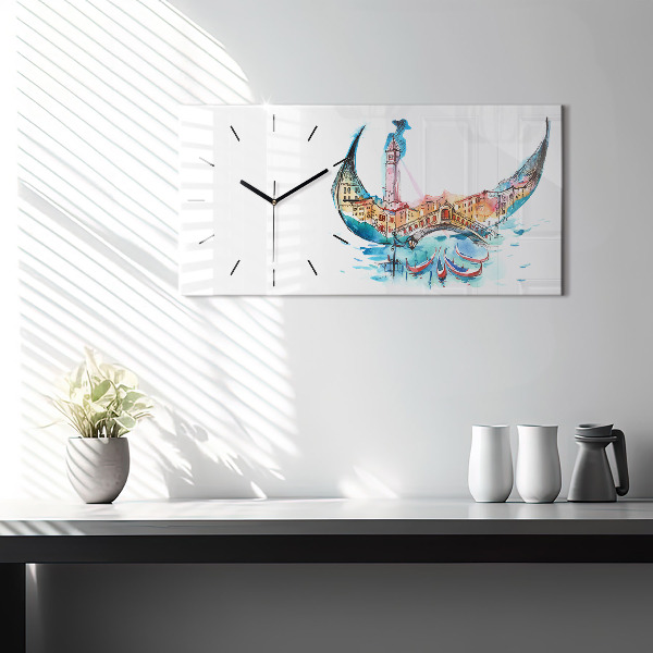 Ceas orizontale de perete din sticlă Italia - Gondola venețiană
