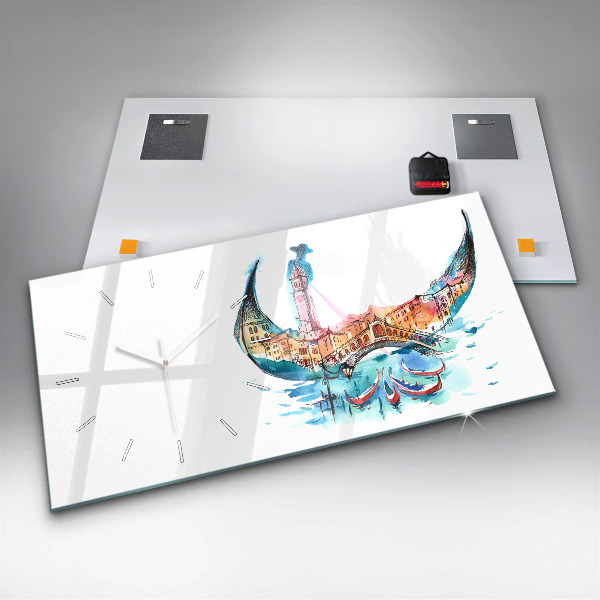 Ceas orizontale de perete din sticlă Italia - Gondola venețiană