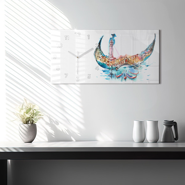 Ceas orizontale de perete din sticlă Italia - Gondola venețiană