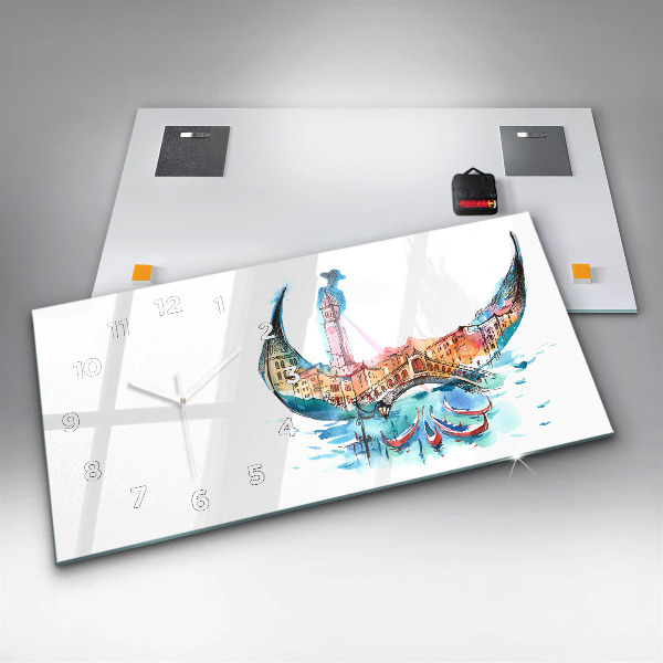 Ceas orizontale de perete din sticlă Italia - Gondola venețiană