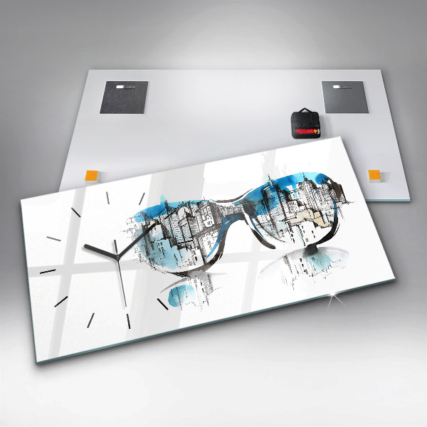 Ceas orizontale de perete din sticlă Orașul în ochelari