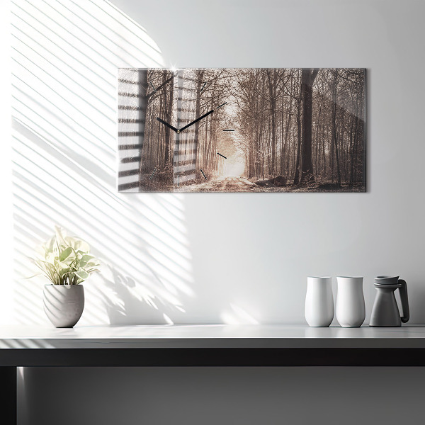 Ceas orizontale de perete din sticlă Poteca în sepia