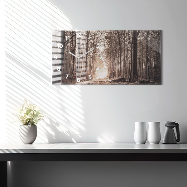 Ceas orizontale de perete din sticlă Poteca în sepia