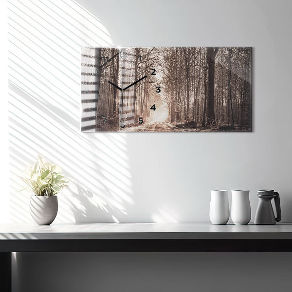 Ceas orizontale de perete din sticlă Poteca în sepia