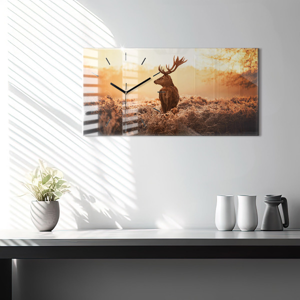 Ceas orizontale de perete din sticlă Căprioare la răsărit