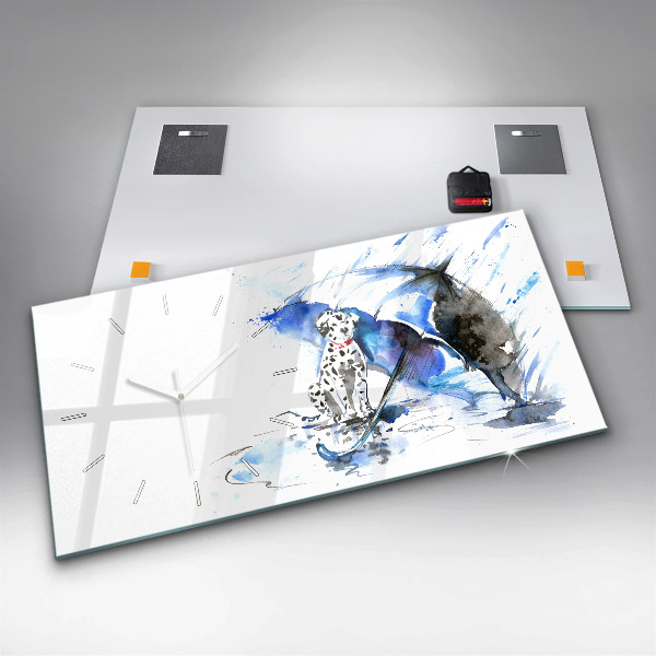 Ceas orizontale de perete din sticlă Dalmatian și umbrelă