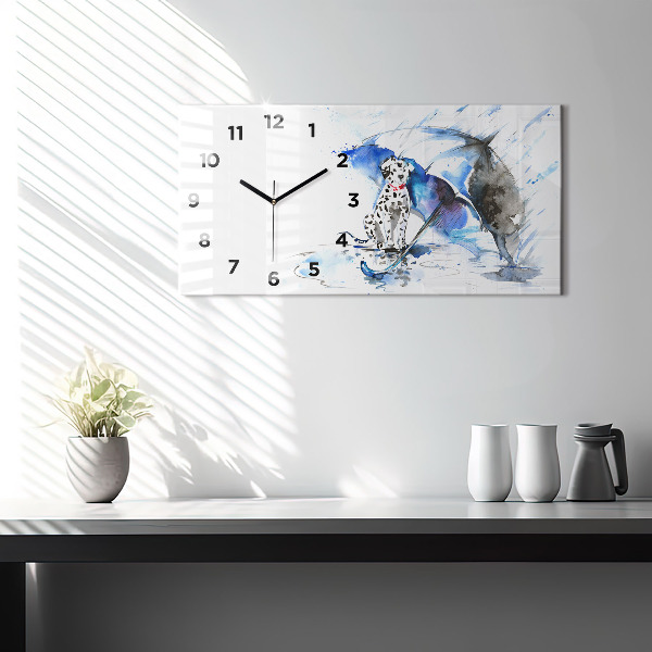 Ceas orizontale de perete din sticlă Dalmatian și umbrelă