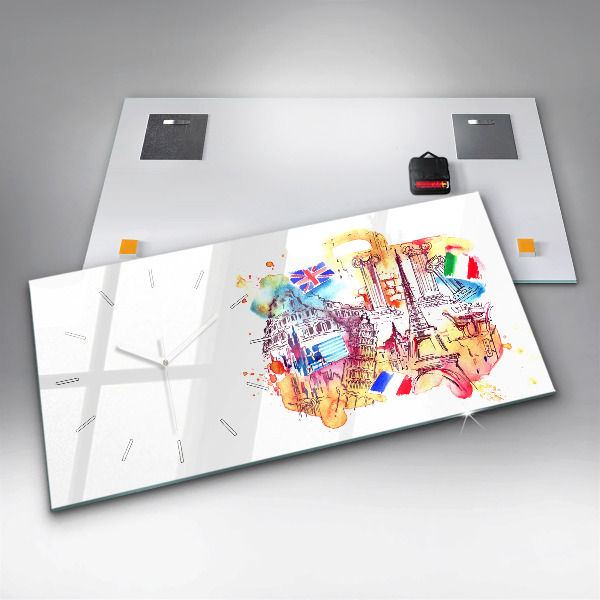 Ceas orizontale de perete din sticlă Țări atractive ale lumii
