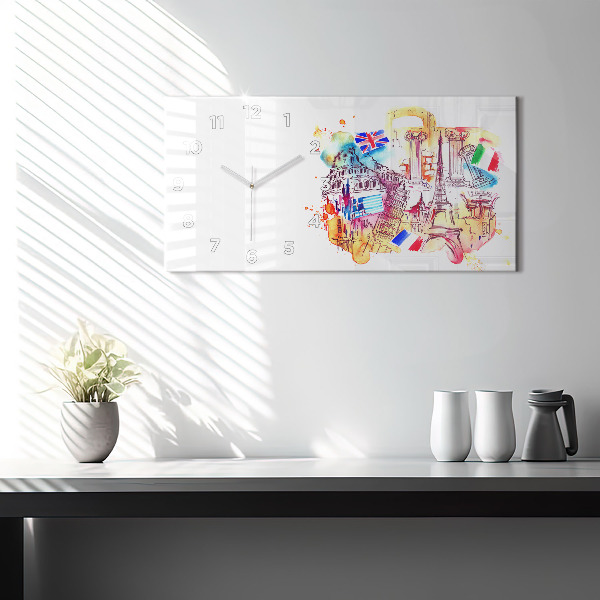 Ceas orizontale de perete din sticlă Țări atractive ale lumii