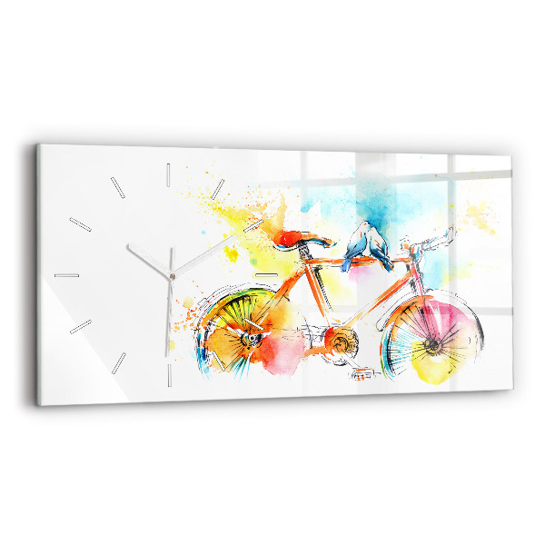 Ceas orizontale de perete din sticlă Bicicleta pictata
