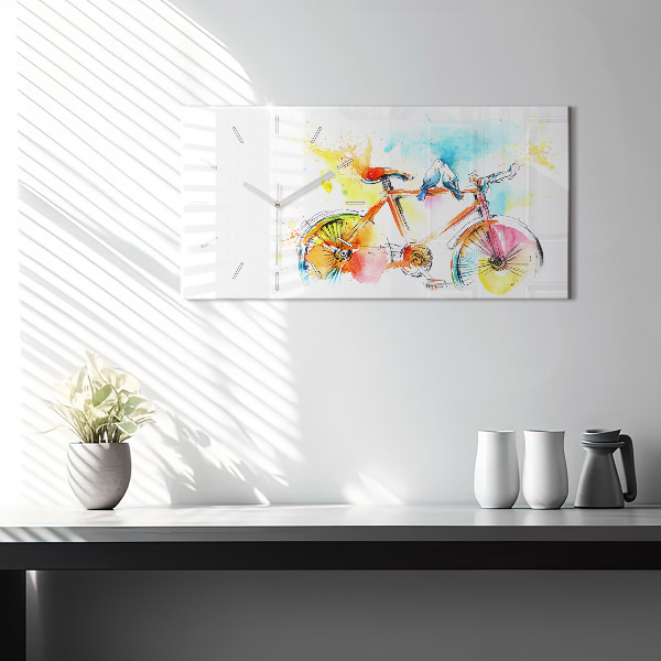 Ceas orizontale de perete din sticlă Bicicleta pictata