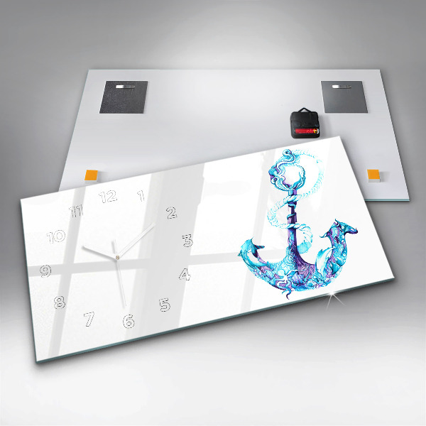 Ceas orizontale de perete din sticlă Ancoră de mare