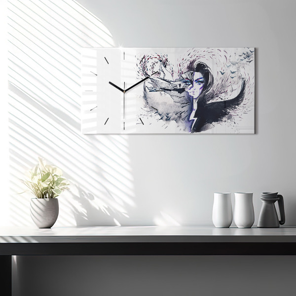 Ceas orizontale de perete din sticlă Ilustrație de femei