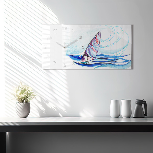 Ceas orizontale de perete din sticlă Placă de surf