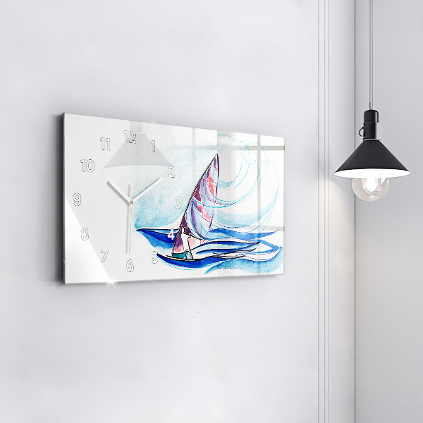 Ceas orizontale de perete din sticlă Placă de surf