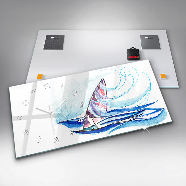 Ceas orizontale de perete din sticlă Placă de surf