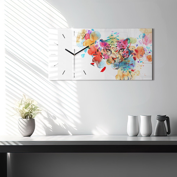 Ceas orizontale de perete din sticlă Pisica sălbatică abstractă