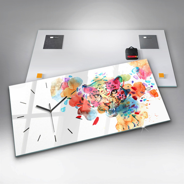 Ceas orizontale de perete din sticlă Pisica sălbatică abstractă