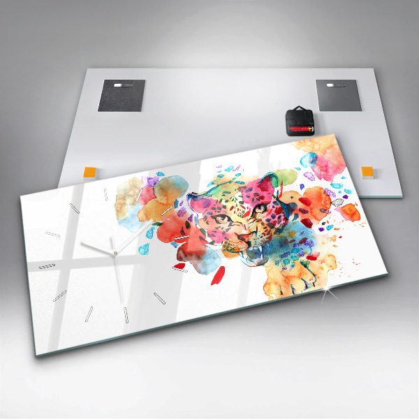 Ceas orizontale de perete din sticlă Pisica sălbatică abstractă