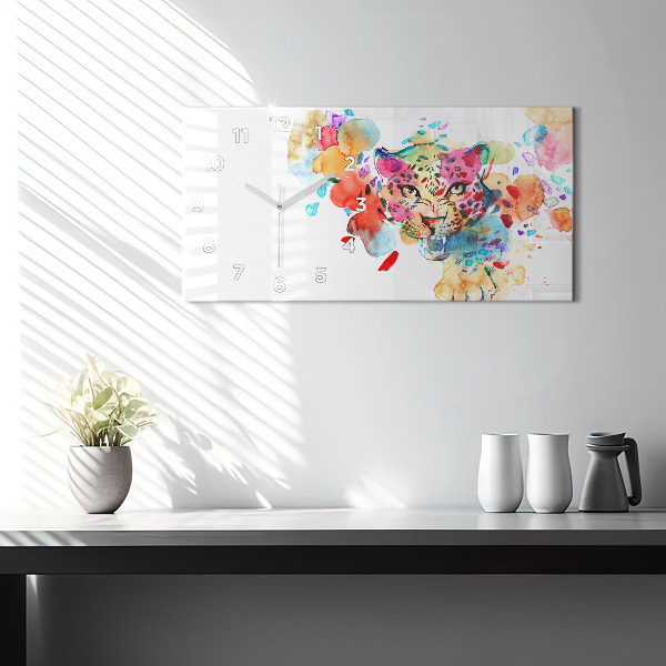 Ceas orizontale de perete din sticlă Pisica sălbatică abstractă