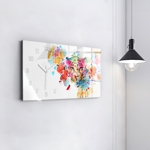 Ceas orizontale de perete din sticlă Pisica sălbatică abstractă
