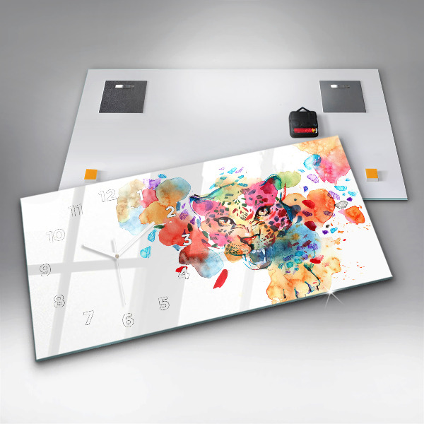 Ceas orizontale de perete din sticlă Pisica sălbatică abstractă