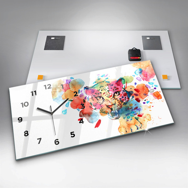 Ceas orizontale de perete din sticlă Pisica sălbatică abstractă