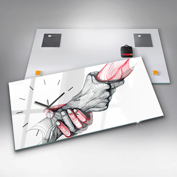 Ceas orizontale de perete din sticlă Ținându-se de mână