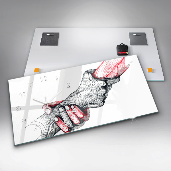 Ceas orizontale de perete din sticlă Ținându-se de mână