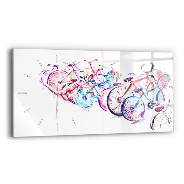 Ceas orizontale de perete din sticlă Biciclete de oraș colorate