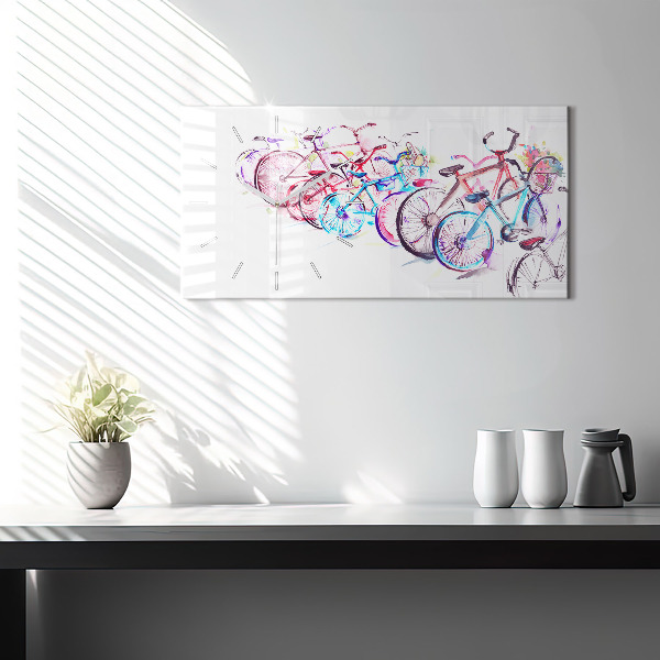 Ceas orizontale de perete din sticlă Biciclete de oraș colorate