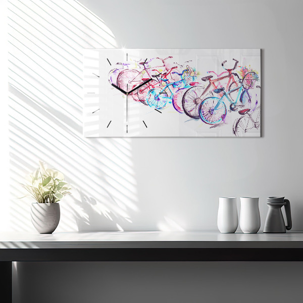 Ceas orizontale de perete din sticlă Biciclete de oraș colorate