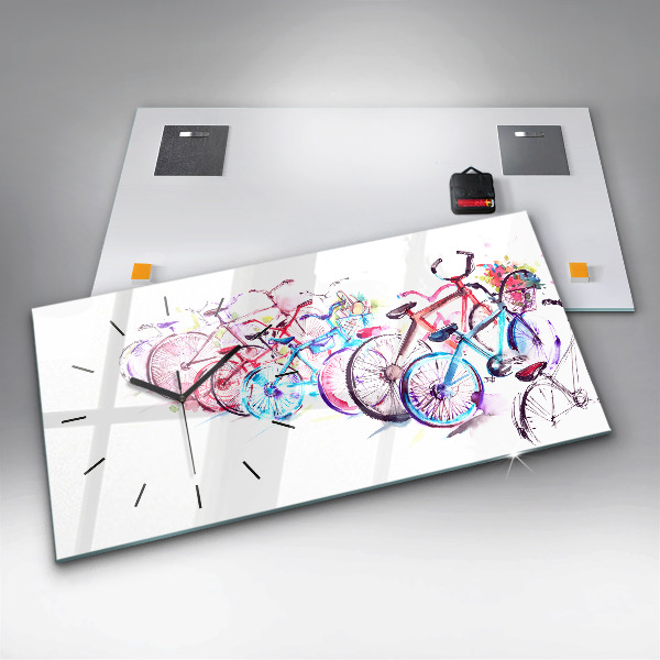 Ceas orizontale de perete din sticlă Biciclete de oraș colorate