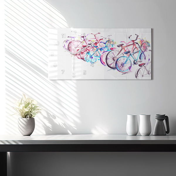 Ceas orizontale de perete din sticlă Biciclete de oraș colorate