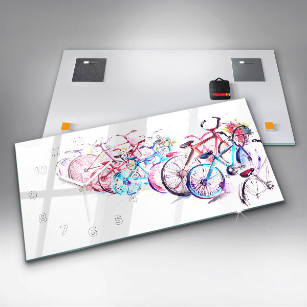 Ceas orizontale de perete din sticlă Biciclete de oraș colorate