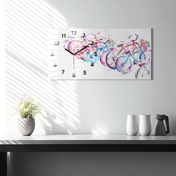 Ceas orizontale de perete din sticlă Biciclete de oraș colorate
