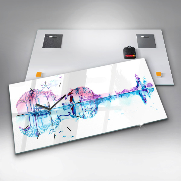 Ceas orizontale de perete din sticlă Lacul Cello Park
