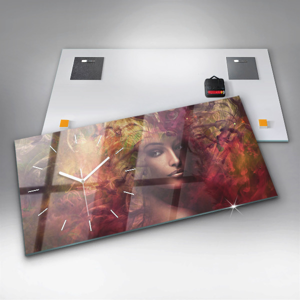 Ceas orizontale de perete din sticlă Portretul unei femei