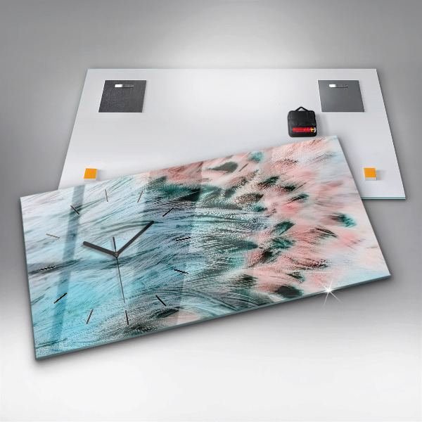 Ceas orizontale de perete din sticlă Pene colorate