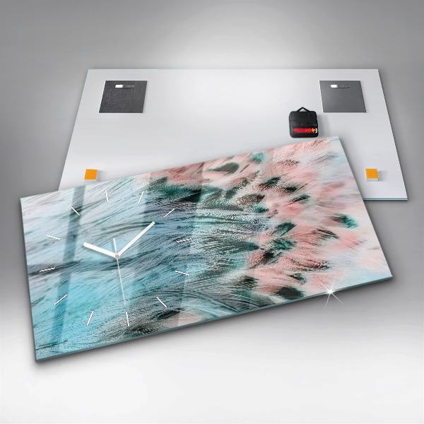 Ceas orizontale de perete din sticlă Pene colorate