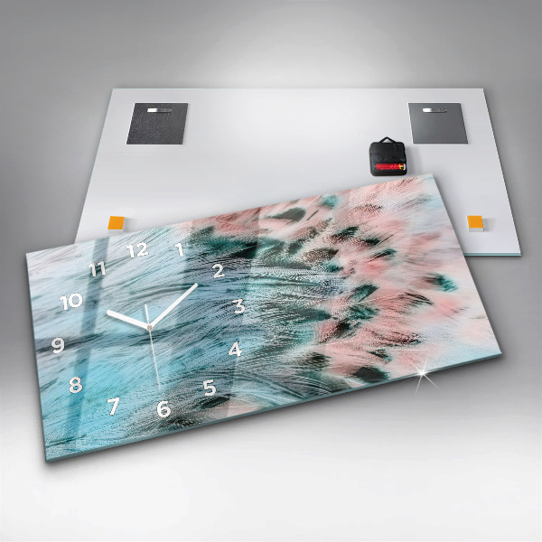 Ceas orizontale de perete din sticlă Pene colorate