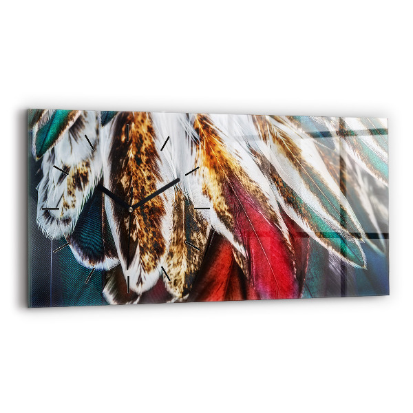 Ceas orizontale de perete din sticlă Pene de pasăre maro deschis