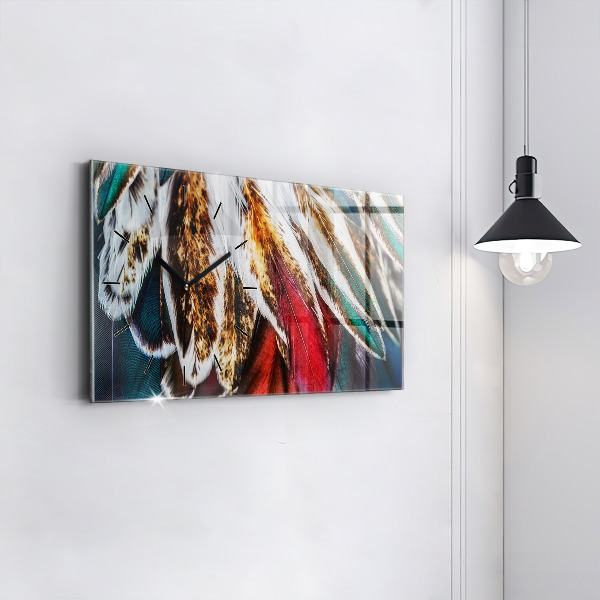 Ceas orizontale de perete din sticlă Pene de pasăre maro deschis