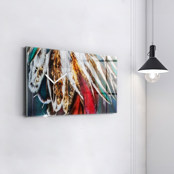 Ceas orizontale de perete din sticlă Pene de pasăre maro deschis