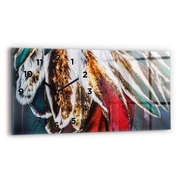 Ceas orizontale de perete din sticlă Pene de pasăre maro deschis
