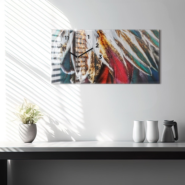 Ceas orizontale de perete din sticlă Pene de pasăre maro deschis